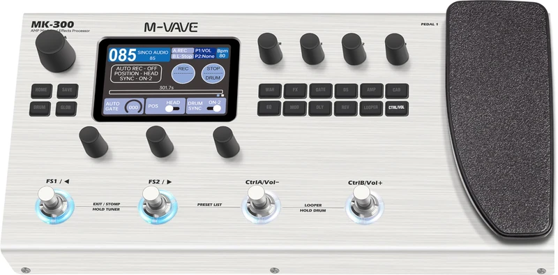 M-Vave MK-300 - Multi-Effects Processor for Guitar and Bass, 11 Modules, 320+ Effects, 120 Amps, IR Loader, Looper, Drum Machine, BT and USB Sound Card