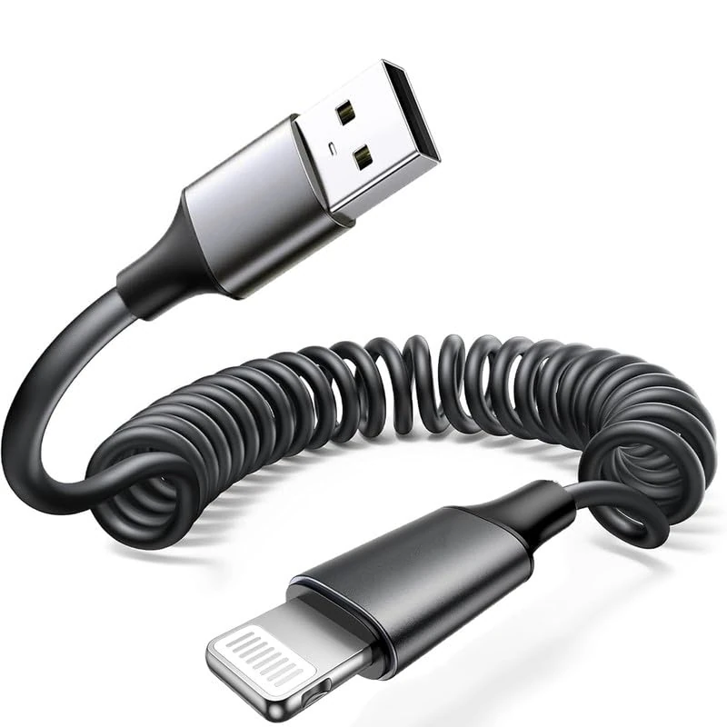 USB Lightning Cable, Lightening Fast Charging Coiled Cord for iPhone 14/13/12/11/SE/X/8/7, iPad, AirPods, Apple CarPlay, MFi Certified Fast Charging Coiled Cord