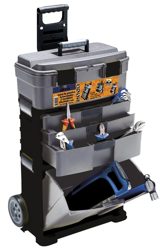 Glowster Plastic trolley with 3 modules with wheels, ideal for storage and transport of objects in the home or office.