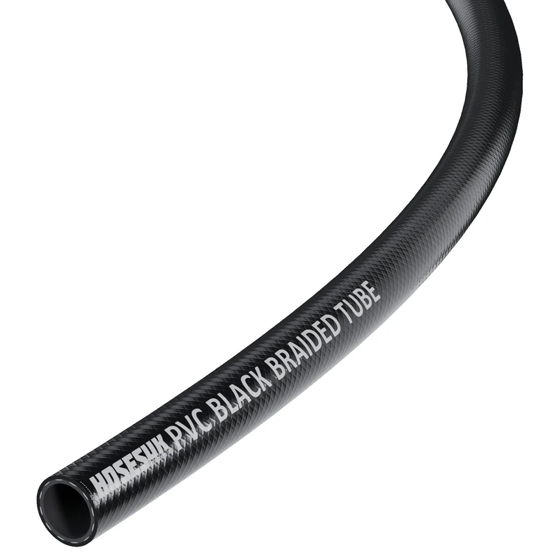 8mm (5/16") x 12mm (15/32") PVC Black Reinforced Braided Air, Water, Oil, Plastic Hose Tube 80 Metre