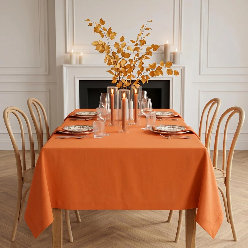 Solino Home 100% Pure Linen Tablecloth Orange Rectangular, Fete 60 x 108 in