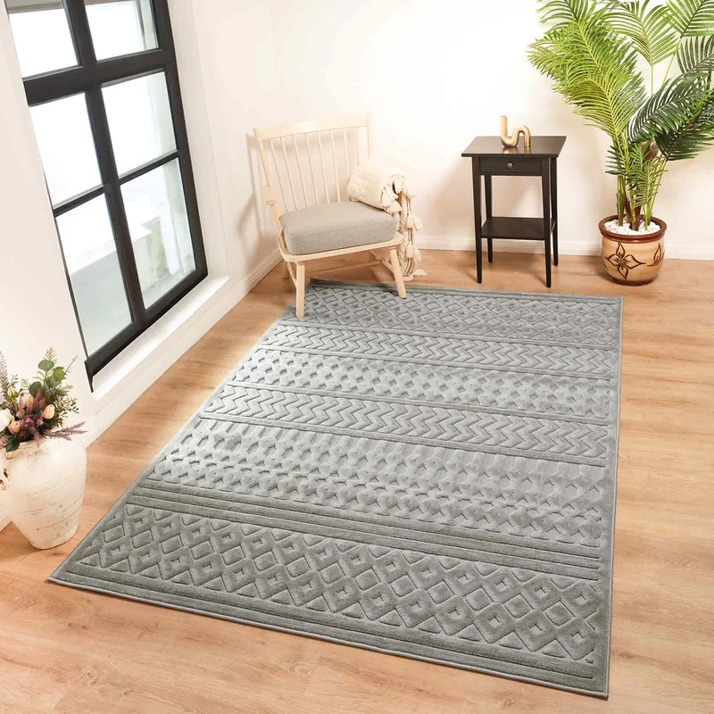 Livabliss Tucson Indoor Outdoor - Large Boho for Living Room 120x170 cm Dining, Kitchen Carpet, Patterned Neutral & Coloured, Waterproof, Stain Durable - Neutral Grey