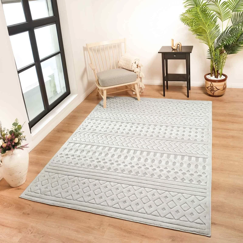Livabliss Tucson Indoor Outdoor - Large Boho for Living Room 160x220 cm Dining, Kitchen Carpet, Patterned Neutral & Coloured, Waterproof, Stain Durable - White