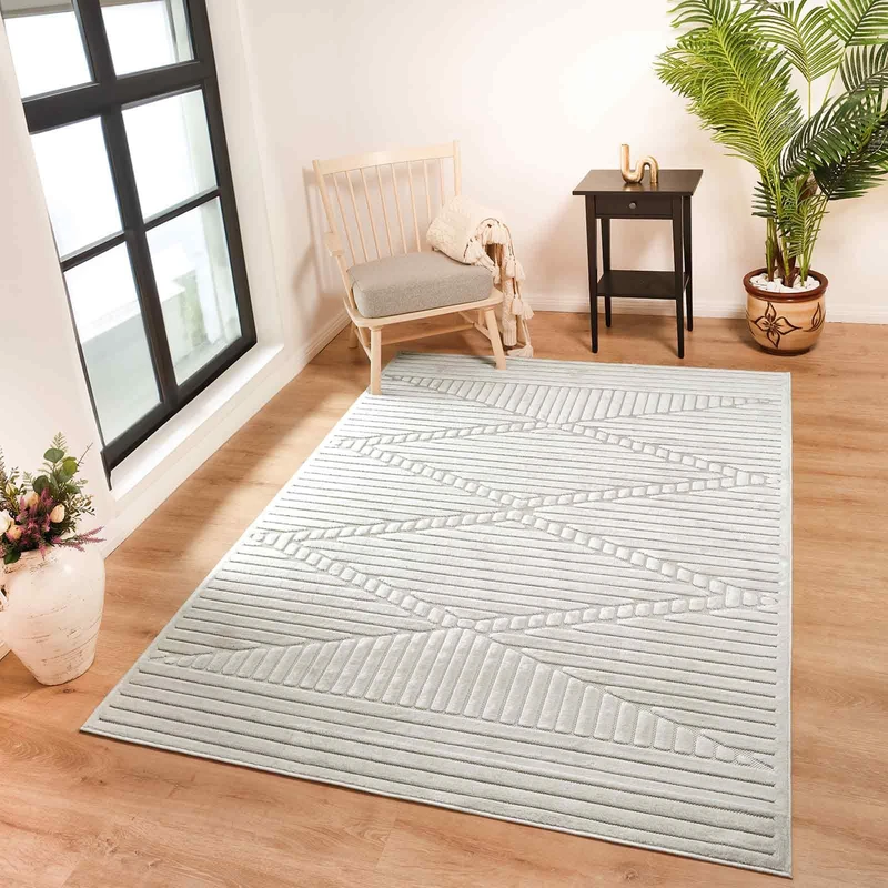Livabliss Memphis Indoor Outdoor - Large Boho for Living Room 120x170 cm Dining, Kitchen Carpet, Patterned Neutral & Coloured s, Waterproof, Stain Durable - White
