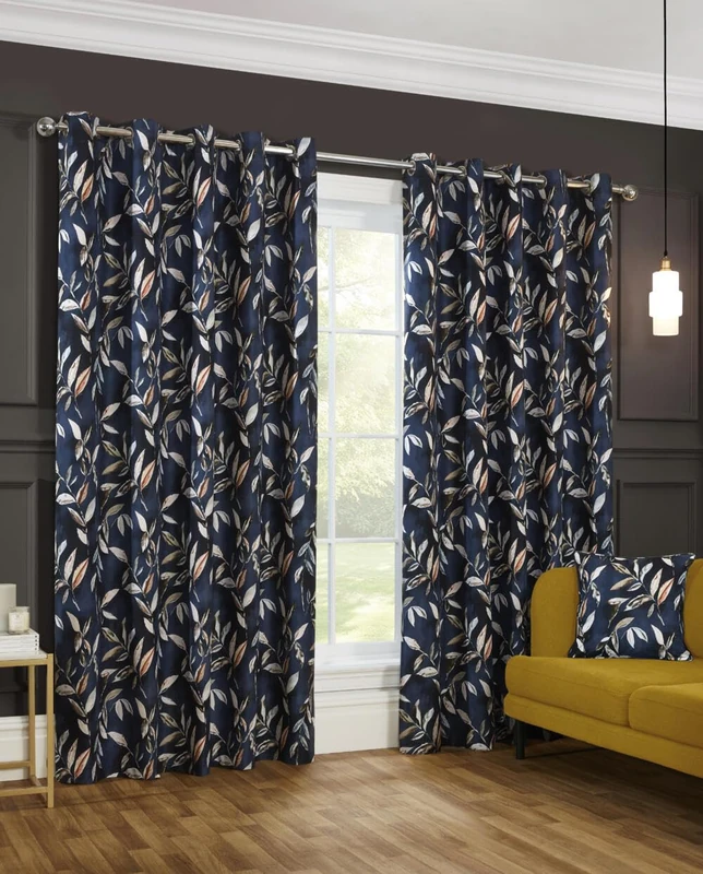 Sundour - Blackout Madrid - Plain 3-Pass Blackout Lined Curtains - 40mm Eyelet Header - Polyester (Navy, 117 x 183cm / 46"x 72")