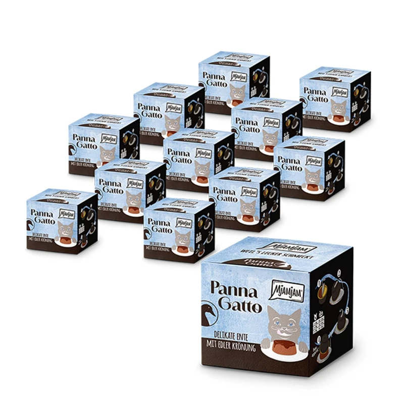 MjAMjAM - Premium wet food for cats - Panna Gatto - Delicious duck with an exquisite topping, 12 pack (2x80g), grain-free