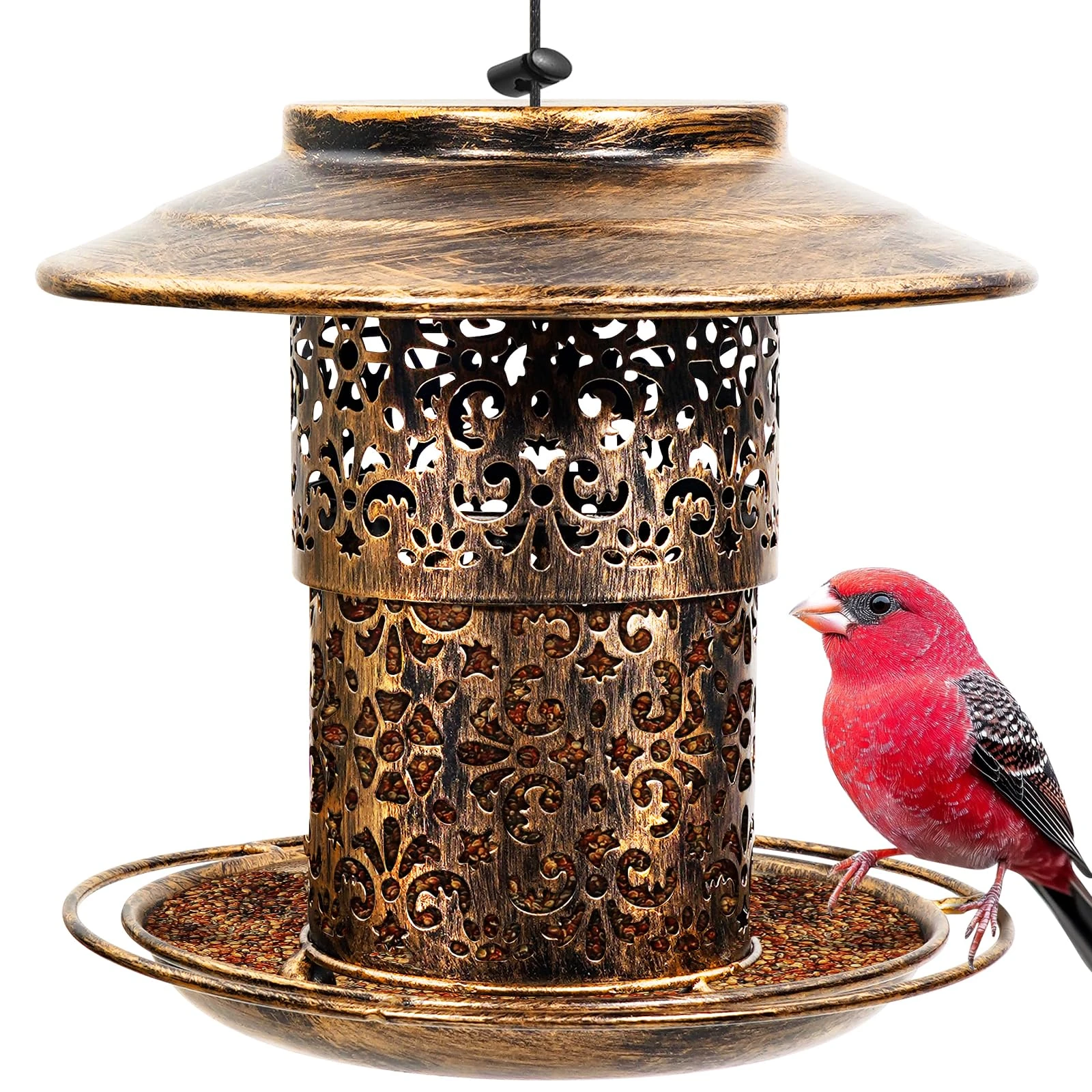 Metal Bird Feeder for Outdoors Hanging - Premium Grade Metal Bird Feeder for small birds, Chew-Proof, Weather and Water Resistant Wild Bird feeders, Outside and Garden Decoration