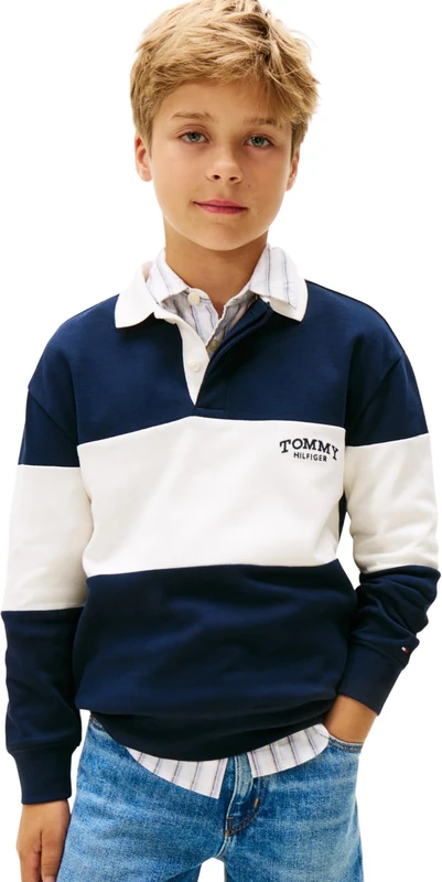 Tommy Hilfiger Boy's Colourblock Polo LS KB0KB10047 L/S Polo, Blue (Dark Night Navy Colourblock), 14 Years