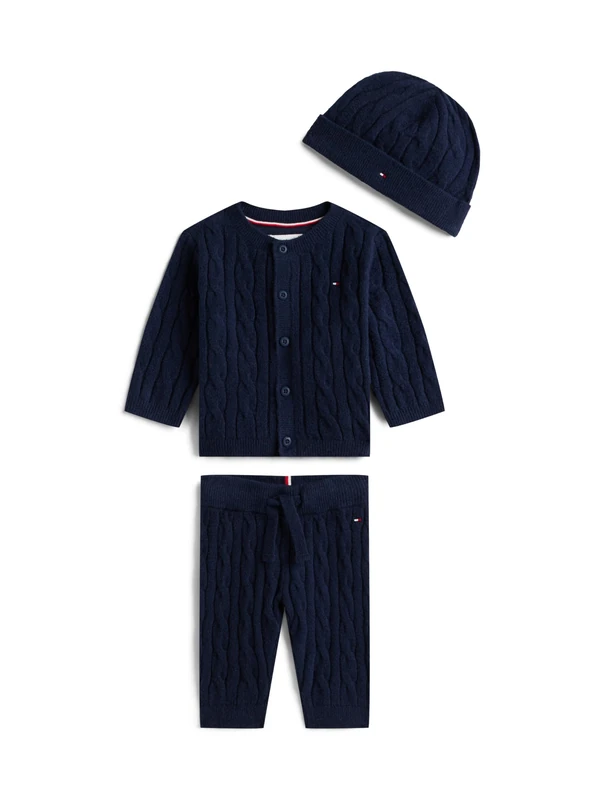 Tommy Hilfiger Newborn CABLE SET PANT + TOP W/BEANIE KN0KN02160 BLUE (Dark Night Navy) 9 Month