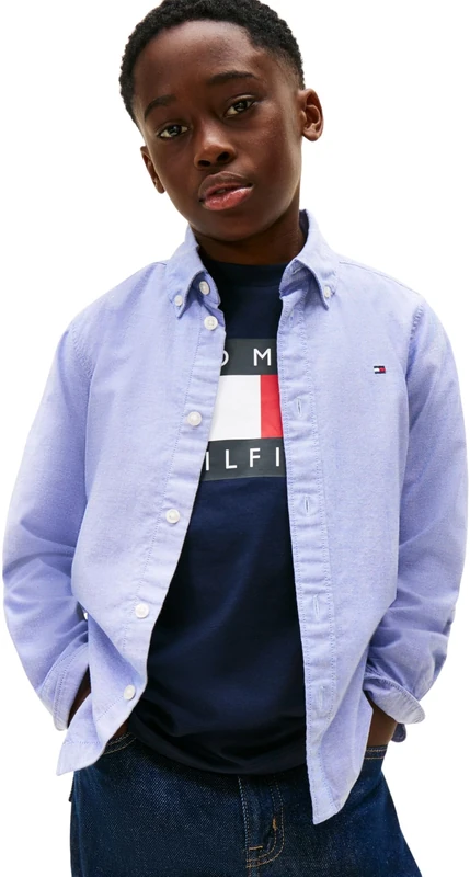 Tommy Hilfiger Boy's Flag Oxford Shirt LS KB0KB10192 L/S Shirt, Blue (Majesty Blue), 12 Years