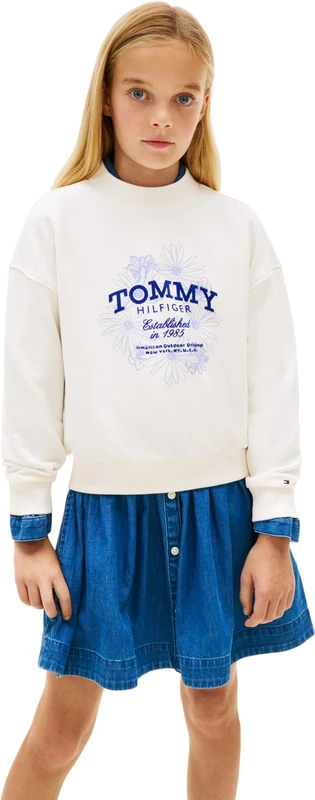 Tommy Hilfiger Girls' Sweatshirt Flock Flower with Round Neck, Off-White (Ancient White), 86