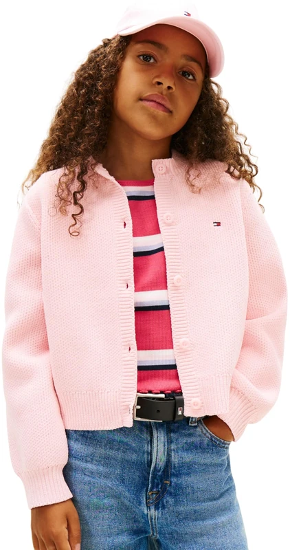 Tommy Hilfiger Girl's Chenille Cardigan KG0KG08953 Cardigan Sweater, Pink (Duchess Pink), 14 Years