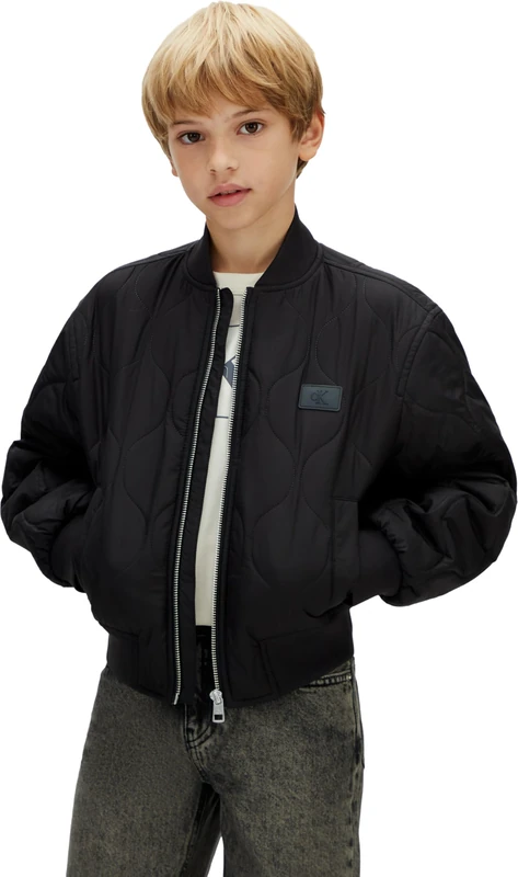 Calvin Klein Boys' Bomber Jacket Quilted with Logo, Black (Ck Black), 12 Years