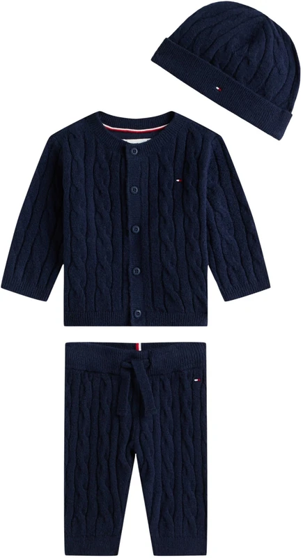 Tommy Hilfiger Newborn CABLE SET PANT + TOP W/BEANIE KN0KN02160 PINK (Duchess Pink) 9 Month