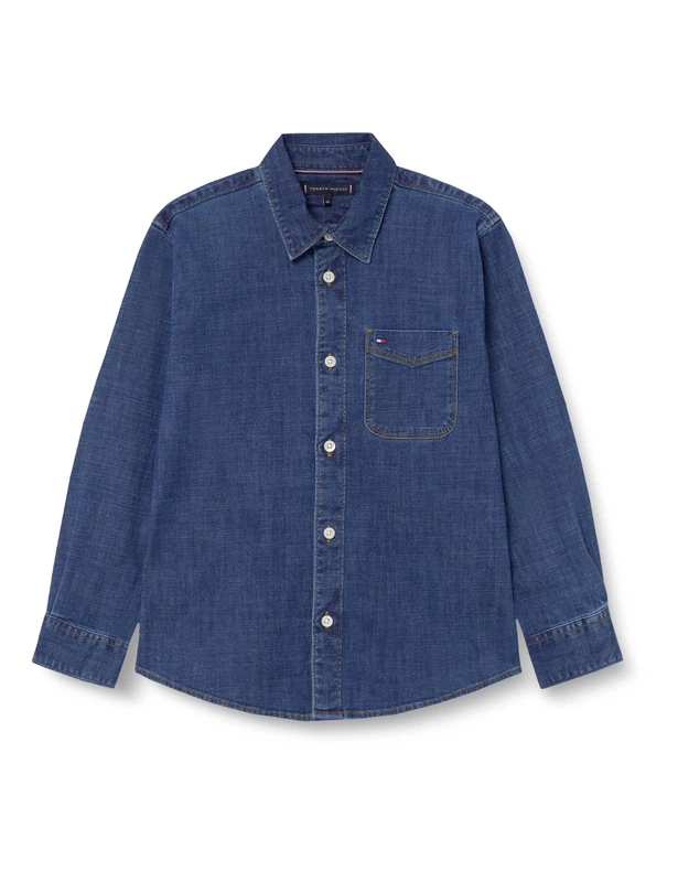 Tommy Hilfiger Boy's Relaxed Denim Shirt KB0KB10069 L/S Shirt, Denim (Denim Dark), 10 Years