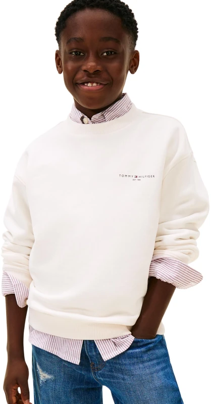 Tommy Hilfiger Unisex MINI CORP C-NECK SWEATSHIRT KS0KS00665 Pullover Sweatshirt, WHITE (Ancient White), 6 Years