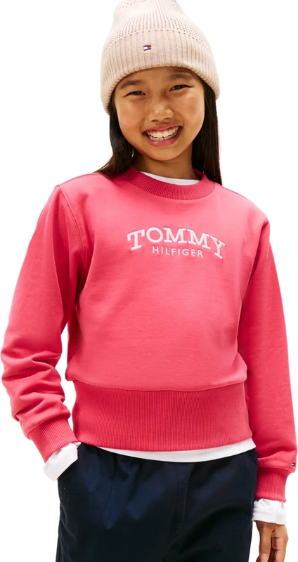 Tommy Hilfiger Girl's HIGH RIB HEM CREW NECK KG0KG08989 Pullover Sweatshirt, RED (Vintage Cerise), 6 Years