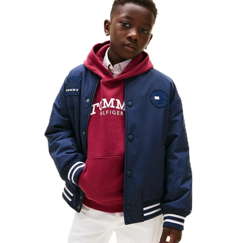 Tommy Hilfiger Boy's PADDED GRAPHIC BOMBER KB0KB10079 Bomber Jacket, BLUE (Dark Night Navy), 7 Years