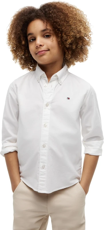 Tommy Hilfiger Boy's Flag Oxford Shirt LS KB0KB10192 L/S Shirt, White (White), 12 Years