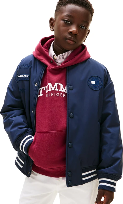 Tommy Hilfiger Boy's PADDED GRAPHIC BOMBER KB0KB10079 Bomber Jacket, BLUE (Dark Night Navy), 6 Years - Image 1