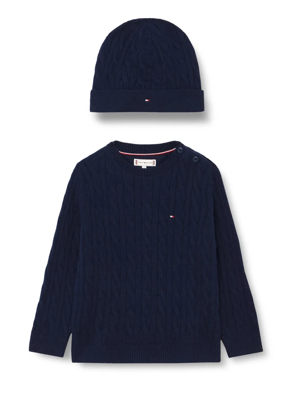 Tommy Hilfiger Newborn CABLE CREW WITH BEANIE KN0KN02158 BLUE (Dark Night Navy) 18 Month - Image 1