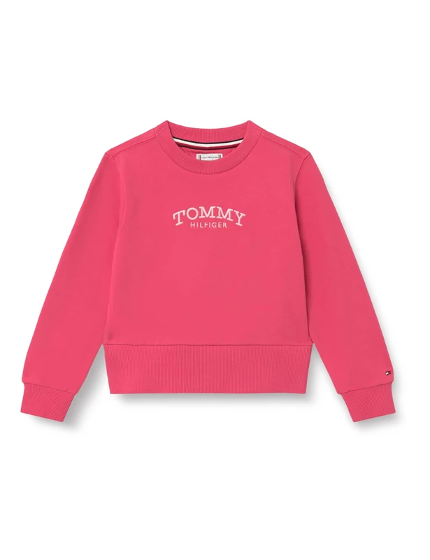 Tommy Hilfiger Girl's HIGH RIB HEM CREW NECK KG0KG08989 Pullover Sweatshirt, RED (Vintage Cerise), 10 Years - Image 1