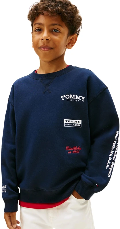 Tommy Hilfiger Boy's MULTI PRINT C-NK SWEATSHIRT KB0KB10031 Pullover Sweatshirt, BLUE (Dark Night Navy), 3 Years - Image 1
