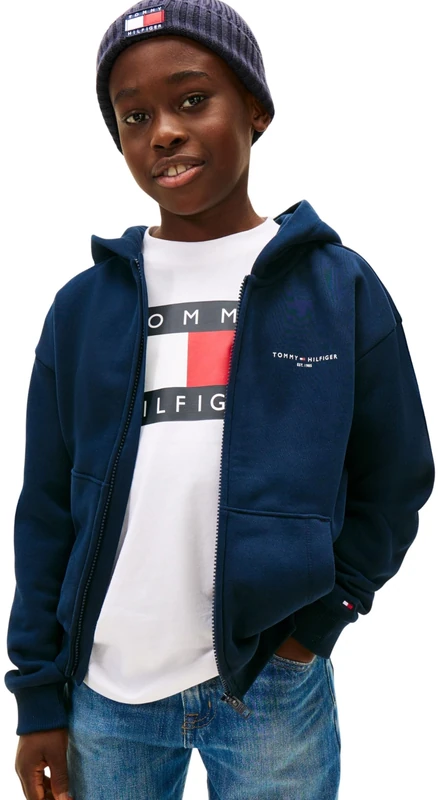 Tommy Hilfiger Kids’ Unisex Hoodie with Zip Mini Corp and Ribbed Hem, Blue (Dark Night Navy), 74