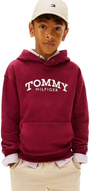 Tommy Hilfiger Boy's MONOTYPE PRINT HOODIE KB0KB10028 Pullover Hoodie, PURPLE (Rich Cherry), 12 Years