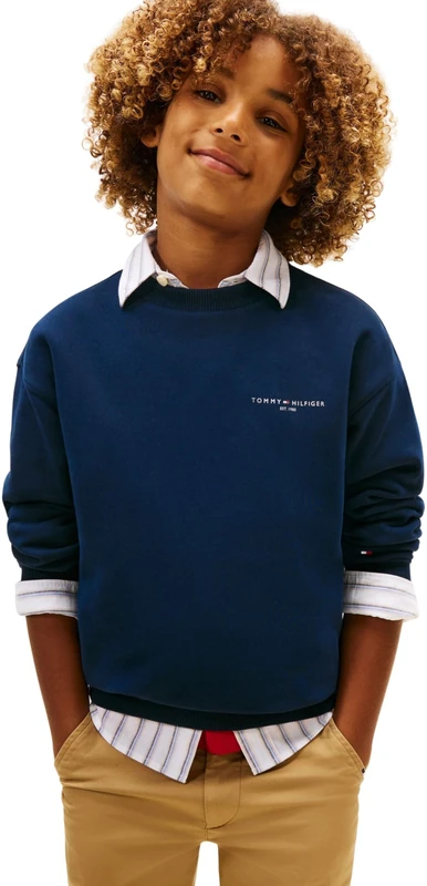 Tommy Hilfiger Unisex MINI CORP C-NECK SWEATSHIRT KS0KS00665 Pullover Sweatshirt, BLUE (Dark Night Navy), 8 Years