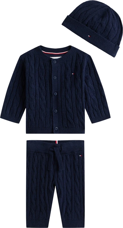 Tommy Hilfiger Newborn CABLE SET PANT + TOP W/BEANIE KN0KN02160 BLUE (Dark Night Navy) 3 Month