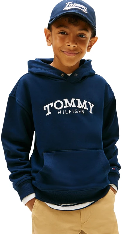 Tommy Hilfiger Boy's MONOTYPE PRINT HOODIE KB0KB10028 Pullover Hoodie, BLUE (Dark Night Navy), 7 Years - Image 1
