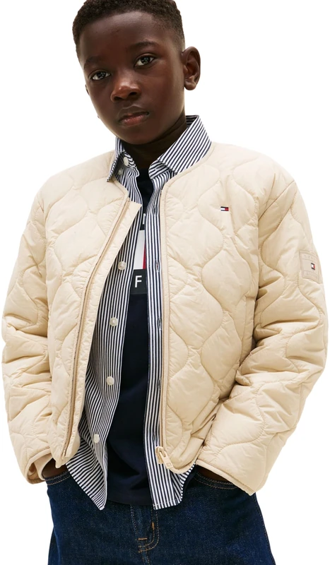 Tommy Hilfiger Unisex QUILTED LIGHTWEIGHT JACKET KS0KS00731 Other Jackets, BEIGE (Gulf Sand), 8 Years