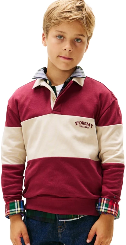 Tommy Hilfiger Boy's Colourblock Polo LS KB0KB10047 L/S Polo, Beige (Gulf Sand Colourblock), 8 Years