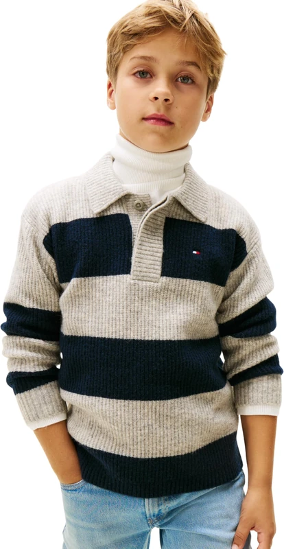 Tommy Hilfiger Boy's Wool Blend Rib Rugby Sweater KB0KB10074 Other Sweaters, Blue (Dark Night Navy Colourblock), 6 Years