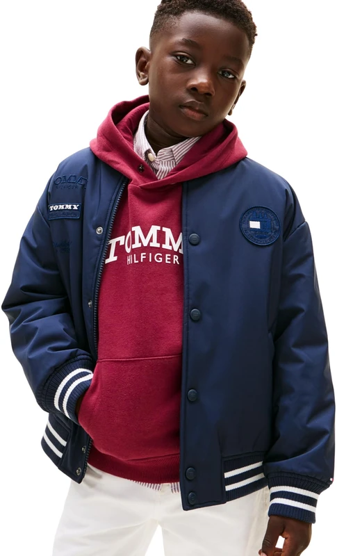 Tommy Hilfiger Boy's PADDED GRAPHIC BOMBER KB0KB10079 Bomber Jacket, BLUE (Dark Night Navy), 12 Month