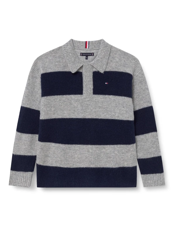 Tommy Hilfiger Boy's Wool Blend Rib Rugby Sweater KB0KB10074 Other Sweaters, Blue (Dark Night Navy Colourblock), 16 Years