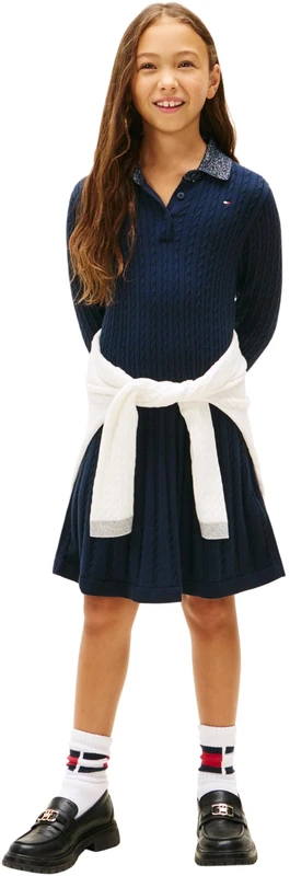 Tommy Hilfiger Girl's MINI Cable Sweater Dress KG0KG08938 Sweater Dress, Blue (Dark Night Navy), 16 Years