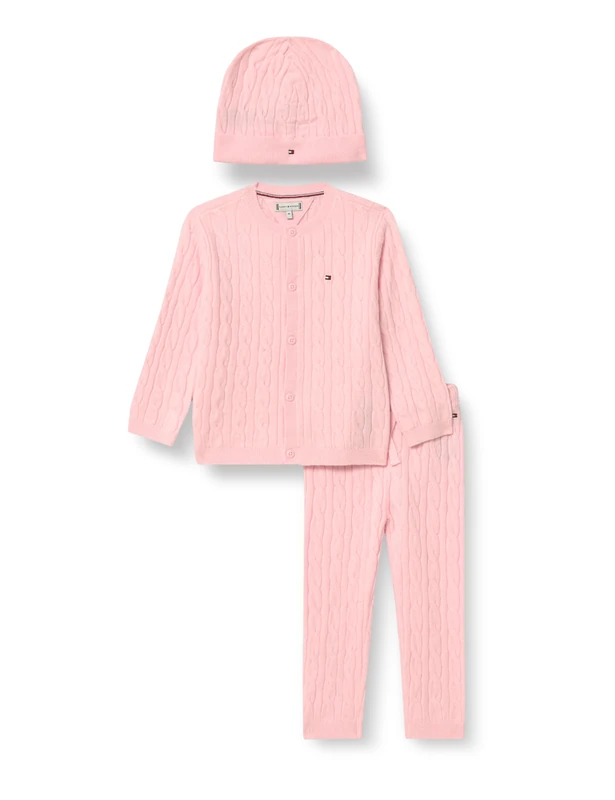 Tommy Hilfiger Newborn CABLE SET PANT + TOP W/BEANIE KN0KN02160 PINK (Duchess Pink) 12 Month