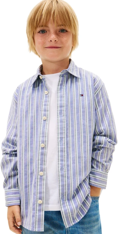 Tommy Hilfiger Boy's Flex Stripe Shirt KB0KB10066 L/S Shirt, Blue (Majesty Blue), 6 Years - Image 1