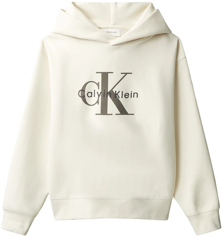 Calvin Klein Boy's LIGHT MONOLOGO HOODIE IB0IB02615 Pullover Hoodie, GREY (Whitecap Gray), 12 Years