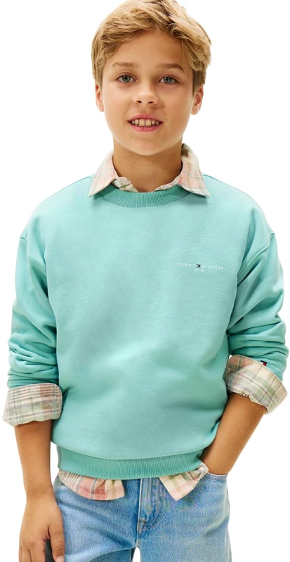 Tommy Hilfiger Unisex MINI CORP C-NECK SWEATSHIRT KS0KS00665 Pullover Sweatshirt, BLUE (Ocean Spray), 8 Years
