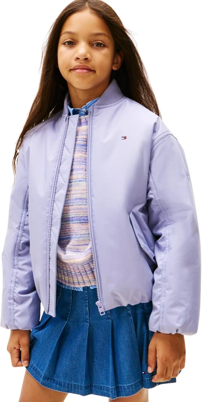 Tommy Hilfiger Girl's PADDED BOMBER KG0KG08927 Bomber Jacket, BLUE (Periwinkle Dusk), 7 Years