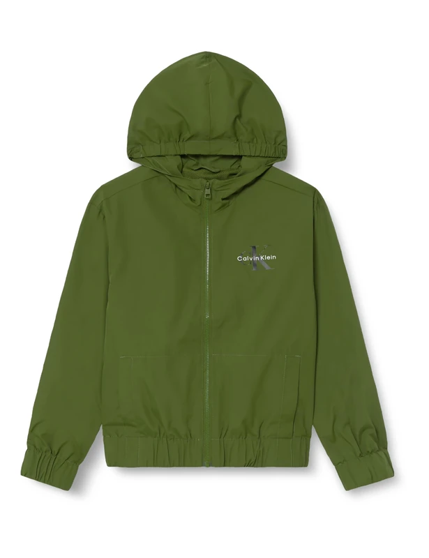 Calvin Klein Boy's MONOLOGO ESSENTIAL JACKET IB0IB02639 Windbreaker Jacket, GREEN (Rich Cypress), 6 Years