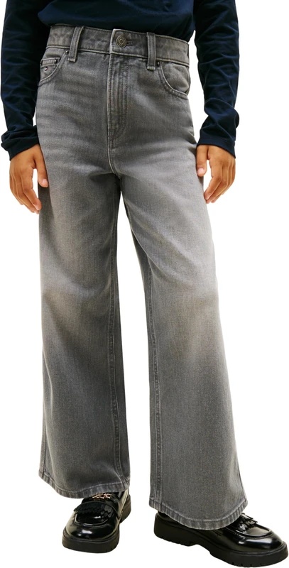 Tommy Hilfiger Girl's Mabel Wide Leg Grey Jeans KG0KG09286 Loose, Denim (Mid Grey), 16 Years