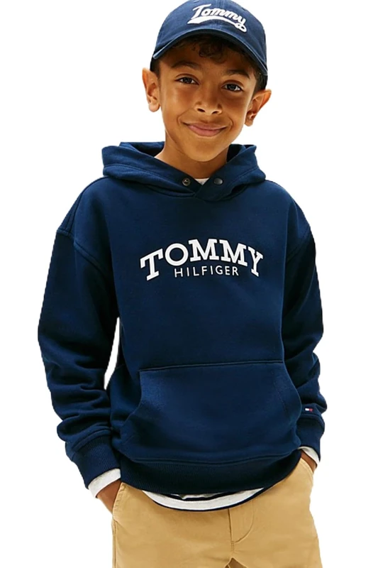 Tommy Hilfiger Boy's MONOTYPE PRINT HOODIE KB0KB10028 Pullover Hoodie, BLUE (Dark Night Navy), 8 Years