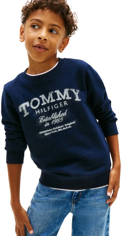 Tommy Hilfiger Boy's TOMMY FADED PRINT SWEATSHIRT KB0KB10337 Pullover Sweatshirt, BLUE (Dark Night Navy), 6 Years