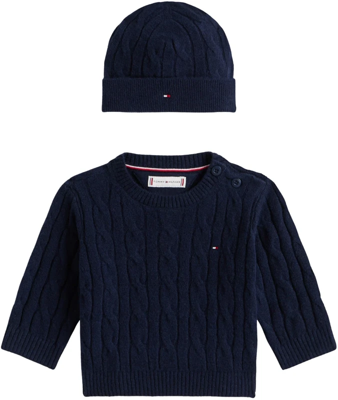 Tommy Hilfiger Newborn CABLE CREW WITH BEANIE KN0KN02158 BLUE (Dark Night Navy) 24 Month