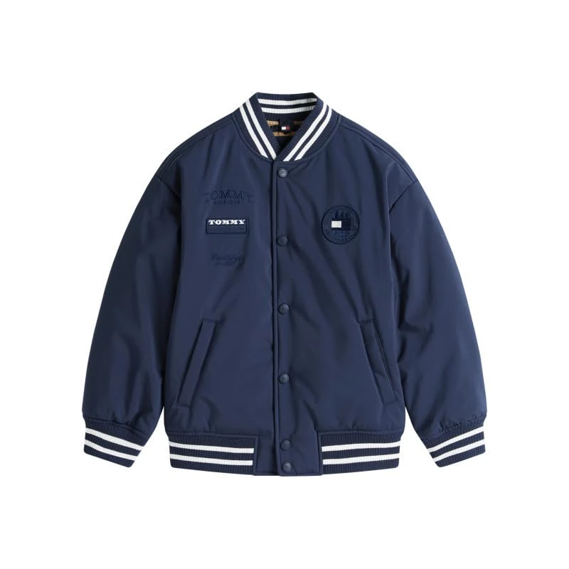 Tommy Hilfiger Boy's PADDED GRAPHIC BOMBER KB0KB10079 Bomber Jacket, BLUE (Dark Night Navy), 16 Years