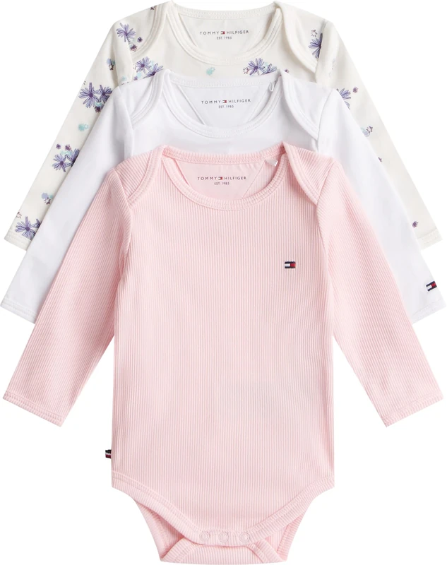 Tommy Hilfiger Newborn MONOTYPE 3P BODY L/S JERSEY AOP KN0KN02198 WHITE (Flower Aop) 24 Month - Image 1